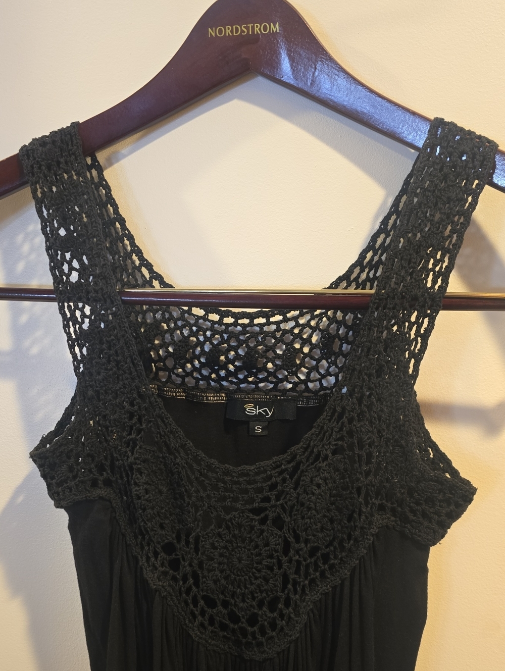 Sky Black Crochet-Detail Mini Dress